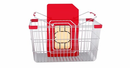 Canvas Print - Sim card adding to shopping basket, 3d animation. 3D rendering