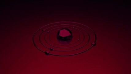 Poster - Red background.Design. A model of the solar system in abstraction on a calm red background.