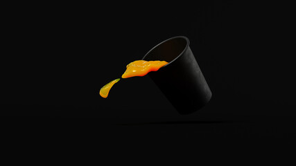 splash of juice in a falling black glass, sloshing out of a glass, black background, source or template, motion moment, 3d rendering
