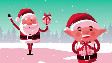 Poster - merry christmas animation with elf and santa