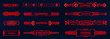 Futuristic warning signs in HUD interface style. Red notification - warning and danger for game UI, UX, GUI. Futuristic sci-fi callout headings, infobox panels, pop up, infobox. HUD vector elements