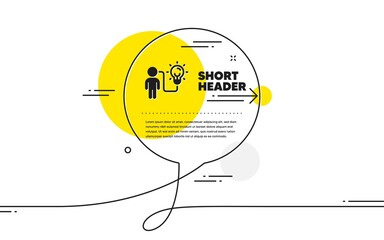 Poster - Business idea icon. Continuous line chat bubble banner. Person with lightbulb sign. Work process symbol. Business idea icon in chat message. Talk comment and speak background. Vector