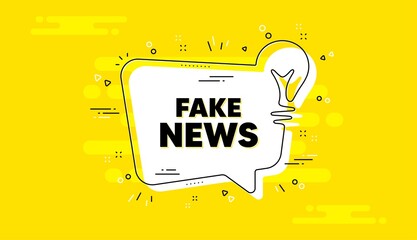 Poster - Fake news text. Idea yellow chat bubble banner. Media newspaper sign. Daily information symbol. Fake news chat message lightbulb. Idea light bulb background. Vector
