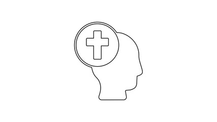 Sticker - Black line Priest icon isolated on white background. 4K Video motion graphic animation