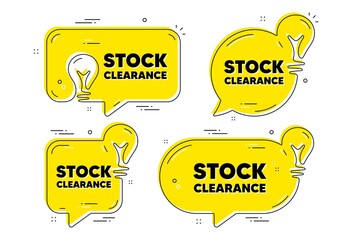Poster - Stock clearance sale text. Idea yellow chat bubbles. Special offer price sign. Advertising discounts symbol. Stock clearance chat message banners. Idea lightbulb balloons. Vector