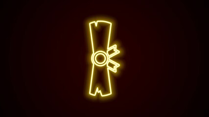 Poster - Glowing neon line Ancient papyrus scroll icon isolated on black background. Parchment paper. Ancient Egypt symbol. 4K Video motion graphic animation