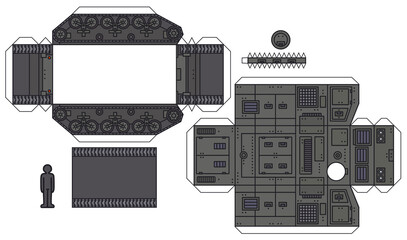 Wall Mural - The paper model of an old khaki green military armoured tracked carrier