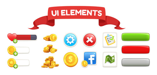 Vector cartoon set of game ui isolated 