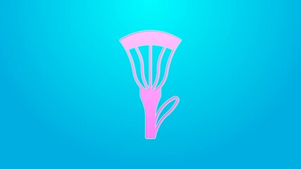 Poster - Pink line Egyptian lotus icon isolated on blue background. 4K Video motion graphic animation