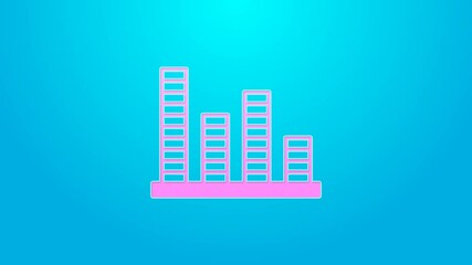 Sticker - Pink line Music equalizer icon isolated on blue background. Sound wave. Audio digital equalizer technology, console panel, pulse musical. 4K Video motion graphic animation