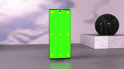 Poster - 3d smartphone with green screen video concept. realistic phone with markers to track turns and scree