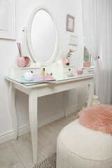 Canvas Print - Dressing table with decor near white wall in room