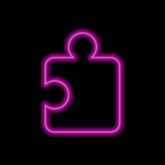 Wall Mural - Puzzle vector, simple icon. Flat desing. Purple neon on black background.ai