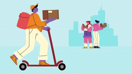 Poster - courier and clients delivery service animation