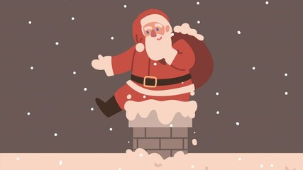 Sticker - happy merry christmas animation with santa in chimney