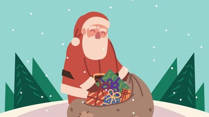 Sticker - happy merry christmas animation with santa claus scene