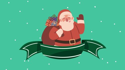 Sticker - merry christmas animation with santa in ribbon frame