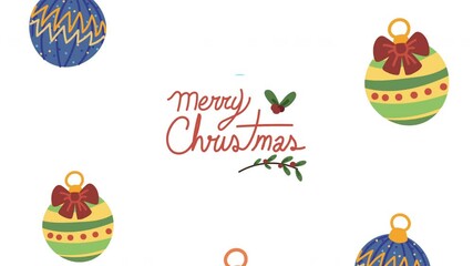 Poster - happy merry christmas lettering with balls