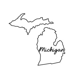 Wall Mural - Michigan US state outline map with the handwritten state name. Continuous line drawing of patriotic home sign. A love for a small homeland. T-shirt print idea. Vector illustration.