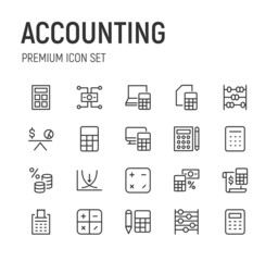 Sticker - Set of accounting line icons.