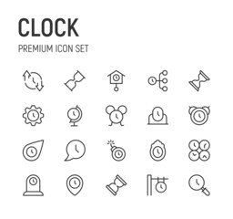 Poster - set of clock line icons.