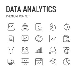 Poster - Set of data analytics line icons.