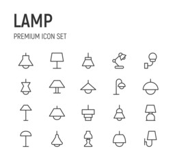 Poster - Set of lamp line icons.