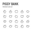 Set of piggy bank line icons.