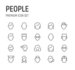 Poster - Set of people line icons.