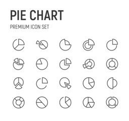 Sticker - Set of pie chart line icons.