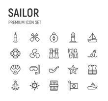 Set Of Sailor Line Icons.