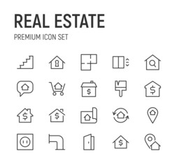 Sticker - Set of real estate line icons.