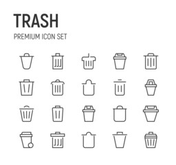 Poster - Set of trash line icons.