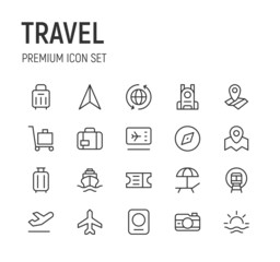 Poster - Set of travel line icons.