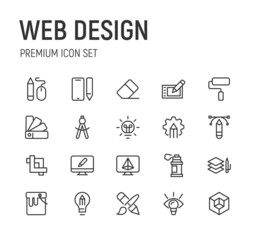 Poster - Set of web design line icons.