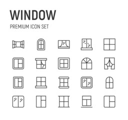 Poster - set of window line icons.