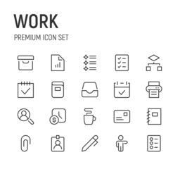 Poster - Set of work line icons.