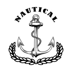 Wall Mural - nautical. vintage emblem with wreath and anchor. design element for emblem, sign, badge, logo. vecto