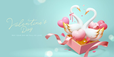 Wall Mural - 3d swan Valentine's Day banner