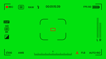 Green colored chroma key camera rec frame viewfinder overlay background screen flat style design vector illustration. Chroma key VFX screen camera overlay abstract background concept for video footage