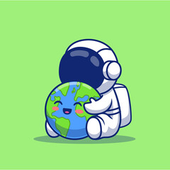 cute astronaut holding earth cartoon vector icon illustration science technology icon concept isolat