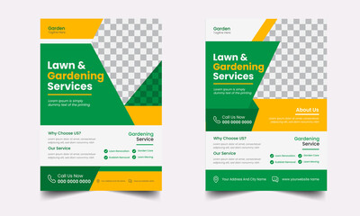 Lawn garden care service flyer template design 