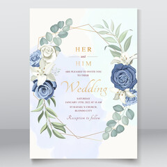 Wall Mural - Wedding card with dusty blue roses