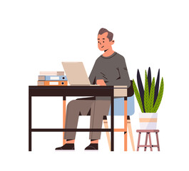 Poster - businessman working on laptop business man freelancer using notebook at workplace social media commu