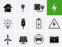 Electricity Energy Icon Set.