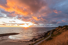 Australia, Victoria, Portland, Pivot Beach Portland At Cloudy Sunrise