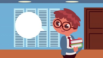 Poster - little student boy with glasses animation