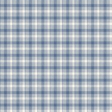 French Farmhouse Woven Blue Plaid Check Seamless Linen Pattern. Rustic Tonal Country Kitchen Gingham Fabric Effect. Tartan Cottage 2 Tone Gray Background Material Texture.