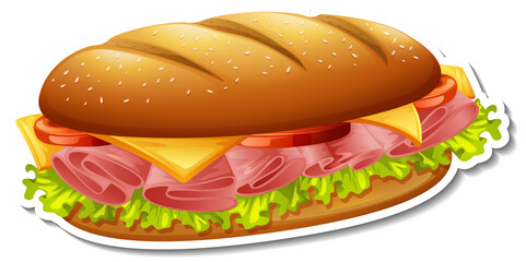 Wall Mural - Sandwich ham and cheese on white background