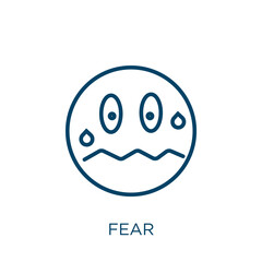 Poster - fear icon. Thin linear fear, cartoon, happy outline icon isolated on white background. Line vector fear sign, symbol for web and mobile